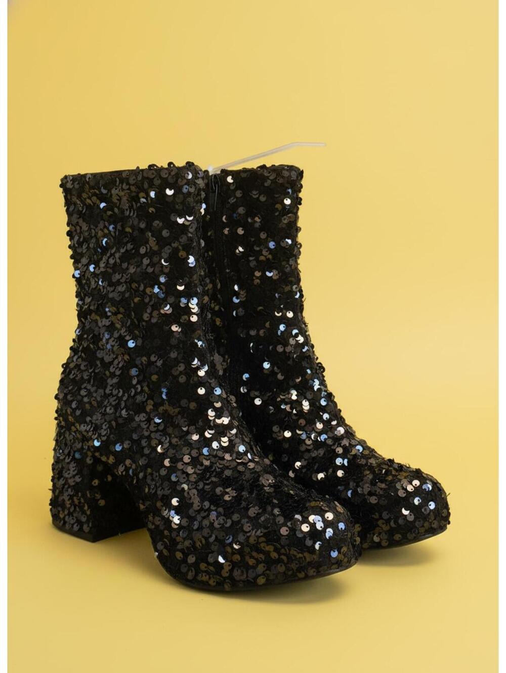 Black Sequin Women’s Ankle Boots Block Heel Size 6M